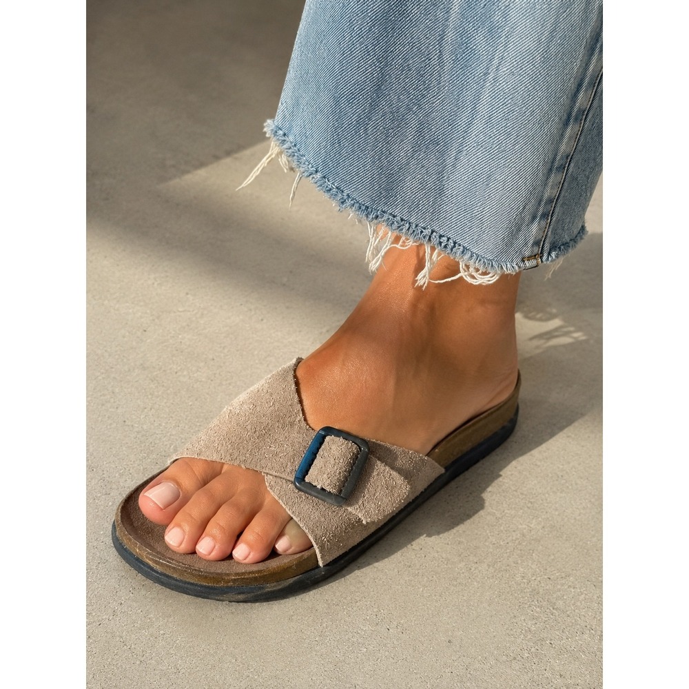 Polo Sport Ralph Lauren Womens Suede Buckle Slide Sandals 7B Gorpcore Earth